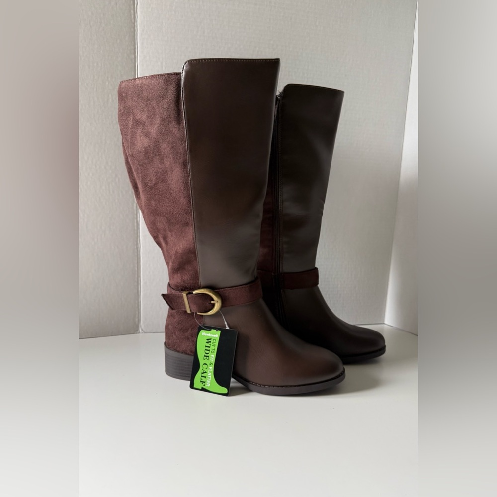 Hawkwell Women's Extra Wide Calf Knee High Riding Boot Brown Sz 6.5 New with Tag